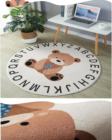 ABC Round Rug for Kids Warm and Soft Alphabet Nursery Animal Area Rugs Fun Rugs for Play Rooms Non-Slip Mats Crawling Mats Decorative Rugs for Bedrooms Living Rooms (Bear, 31in) - LeafyLoom