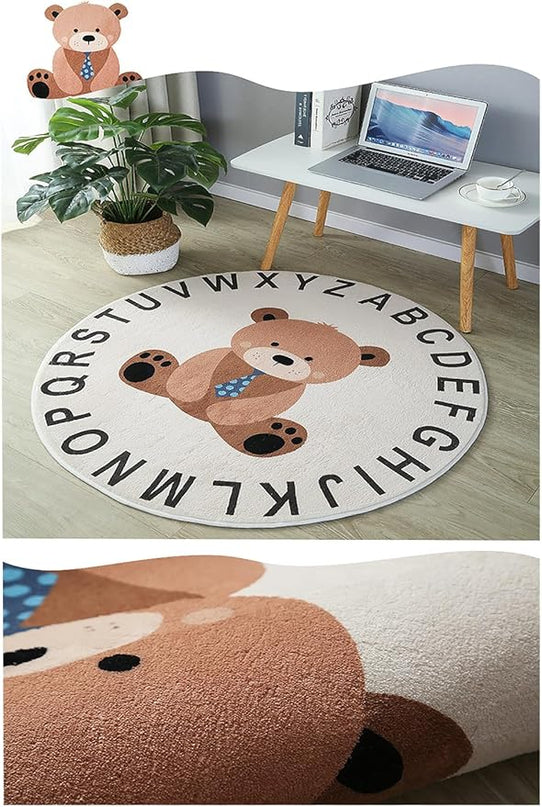 ABC Round Rug for Kids Warm and Soft Alphabet Nursery Animal Area Rugs Fun Rugs for Play Rooms Non-Slip Mats Crawling Mats Decorative Rugs for Bedrooms Living Rooms (Bear, 31in) - LeafyLoom