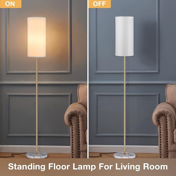 Ambimall Living Room Modern Pole Lamps for Bedrooms Tall, Gold, Marble Base, 62'' Tall Lamp for Office, Kids Room, Reading, Minimalist Floor Lamp - LeafyLoom