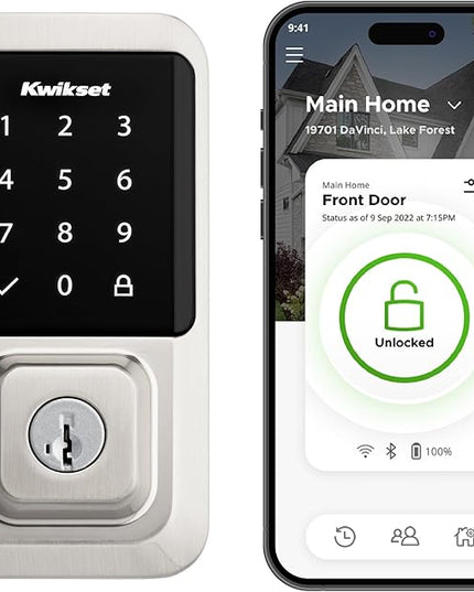 Kwikset Halo Wi-Fi Smart Lock, Keyless Entry Door Deadbolt, Geofence Auto-Unlock, Grade AAA Certified, No Hub Easy Install, Satin Nickel Lifetime Finish Warranty, Touchscreen Kwikset