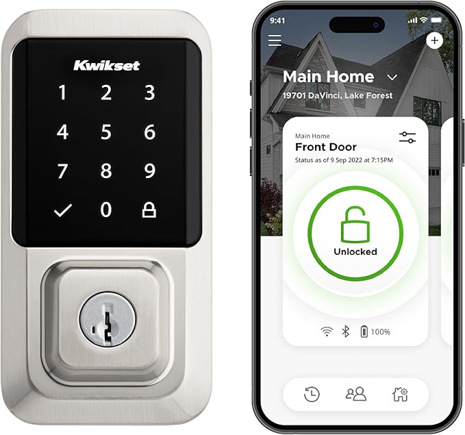Kwikset Halo Wi-Fi Smart Lock, Keyless Entry Door Deadbolt, Geofence Auto-Unlock, Grade AAA Certified, No Hub Easy Install, Satin Nickel Lifetime Finish Warranty, Touchscreen Kwikset