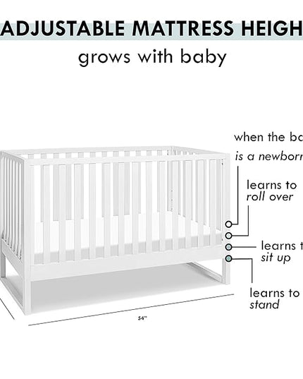 Davinci Hunter 3-in-1 Convertible Crib, White, Easy Assemble, Greenguard Gold Certified - LeafyLoom