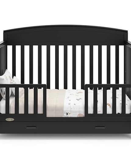Graco Benton 5-in-1 Convertible Crib with Drawer (Black) - Converts from Baby Crib to Toddler Bed, Daybed and Full-Size Bed, Fits Standard Full-Size Crib Mattress, Adjustable Mattress Support Base - LeafyLoom