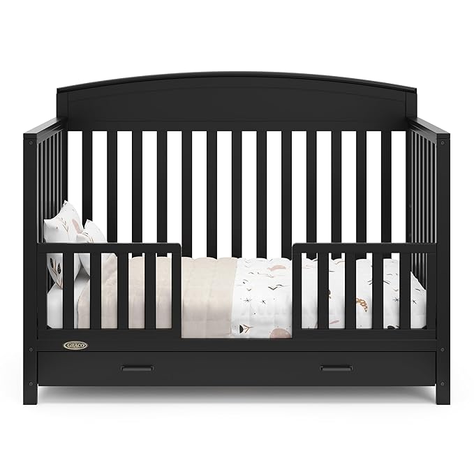 Graco Benton 5-in-1 Convertible Crib with Drawer (Black) - Converts from Baby Crib to Toddler Bed, Daybed and Full-Size Bed, Fits Standard Full-Size Crib Mattress, Adjustable Mattress Support Base - LeafyLoom