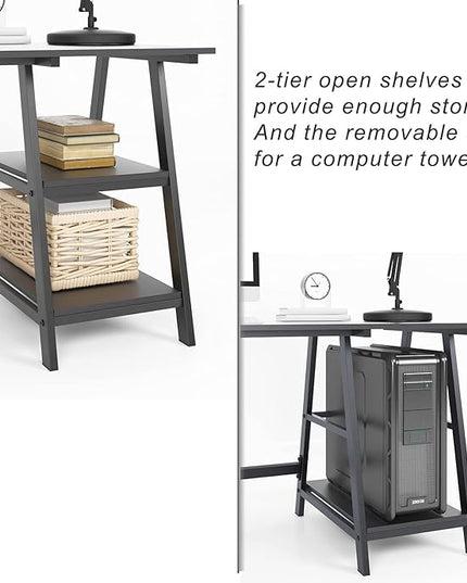 soges Computer Desk 47inches PC Desk Office Desk with Shelf Workstation for Home Office Use Writing Table,Black - LeafyLoom