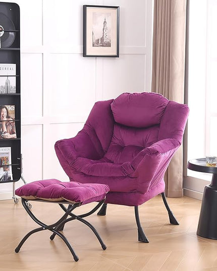 LITA Lazy Chair with Ottoman, Modern Accent Leisure Upholstered Sofa Chair, Contemporary Lounge Reading Chair with Armrests and a Side Pocket for Living Room, Bedroom & Small Space - LeafyLoom
