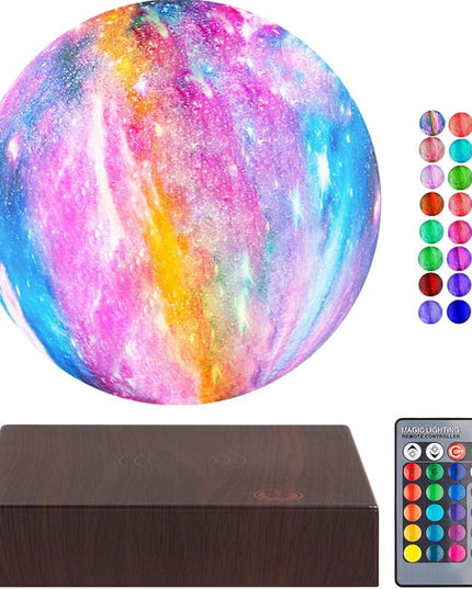VGAzer Levitating Moon Lamp, 3D Illusion Moon Lamp with Remote Control, LED Galaxy Lamp for Bedroom Living Room Decoration, Unique Gifts for Kids Lover Friends (16 Colors Galaxy Suqare base) - LeafyLoom