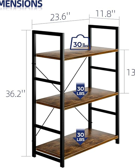 NUMENN 3 Tier Bookshelf, Bookcase Shelf Storage Organizer, Modern Book Shelf for Bedroom, Living Room and Home Office, Vintage - LeafyLoom