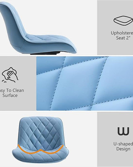 YOUNUOKE Office Chair Desk Chair with Wheels, Thick Upholstery Armless Computer Chair, Small Cute Office Chair Faux Leather Swivel Desk Chairs Task Chairs, Blue - LeafyLoom