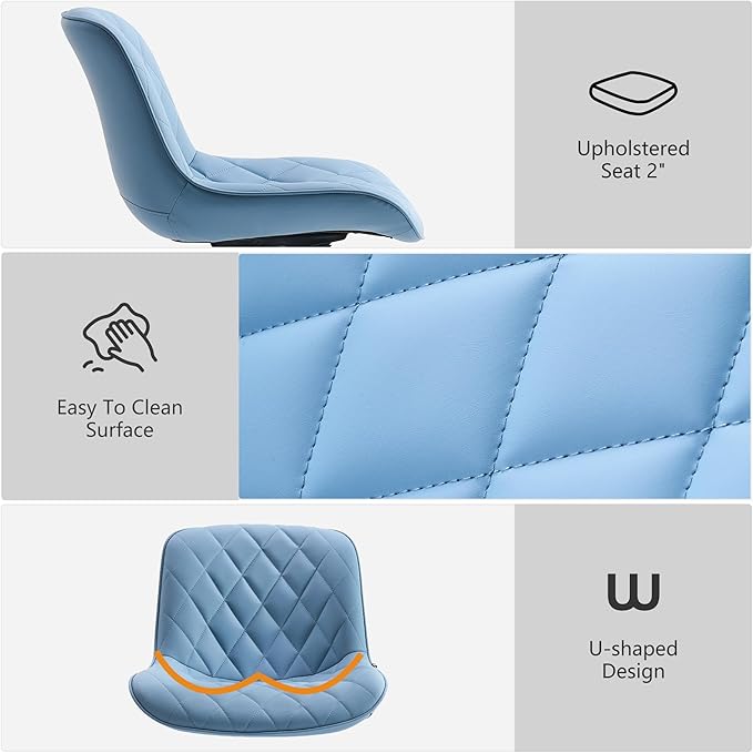YOUNUOKE Office Chair Desk Chair with Wheels, Thick Upholstery Armless Computer Chair, Small Cute Office Chair Faux Leather Swivel Desk Chairs Task Chairs, Blue - LeafyLoom