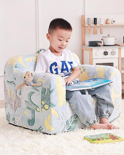 Tiita Kids Sofa, Children Couch with Carrying Handle & Side Pockets, Kids Foam Chair, Toddler Armrest Chair, Lightweight Children Sofa Chair, Kids Read Sofa for Girl or Boy (Grey Dinosaur) - LeafyLoom