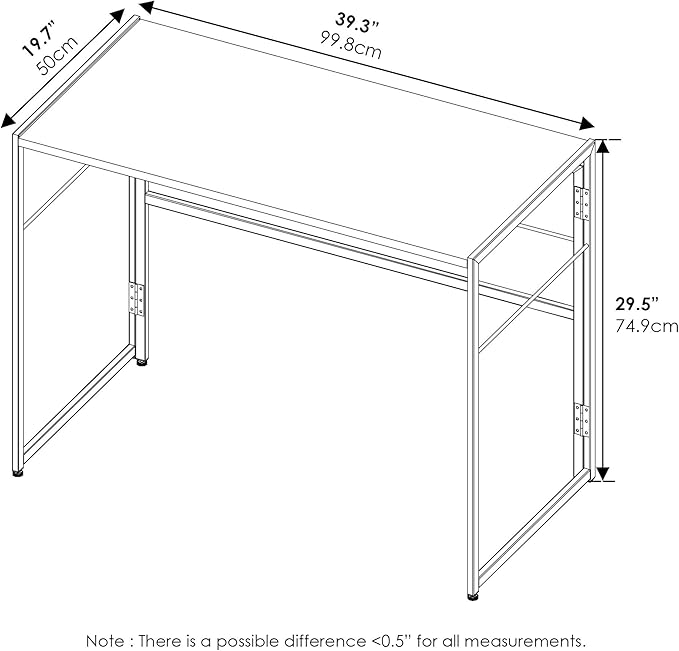 Furinno Riau No Tool/No Assembly/Folding Metal Frame Computer Desk, Sonoma Oak/Black, 39 Inch - LeafyLoom