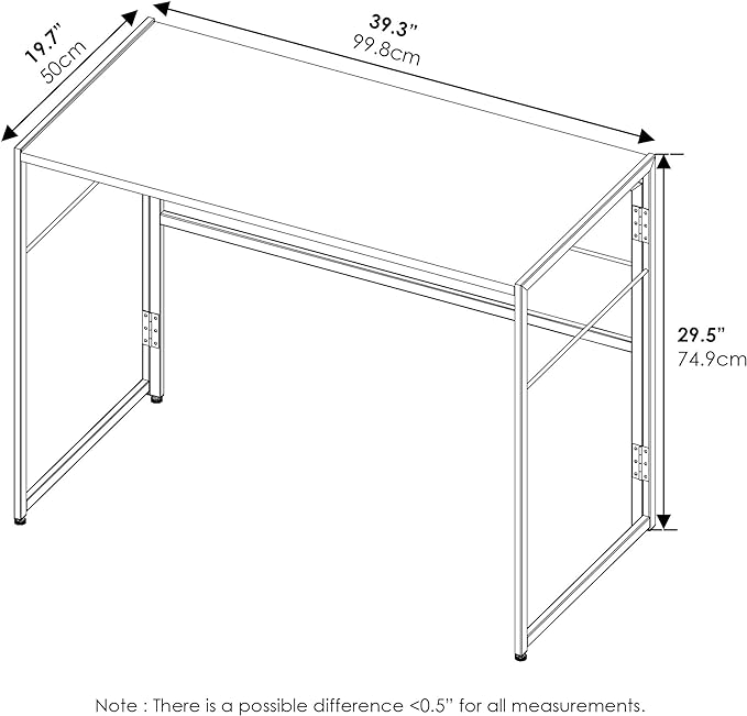 Furinno Riau No Tool/No Assembly/Folding Metal Frame Computer Desk, Rustic Oak/Black, 39 Inch - LeafyLoom