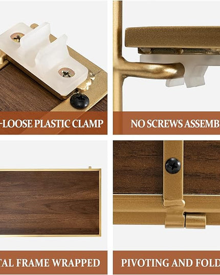 No Assembly Folding Bookshelf for Living Room, 2 Tier Gold Collapsible Book Shelf for Home Office, Portable Bookcase Storage Organizer - LeafyLoom
