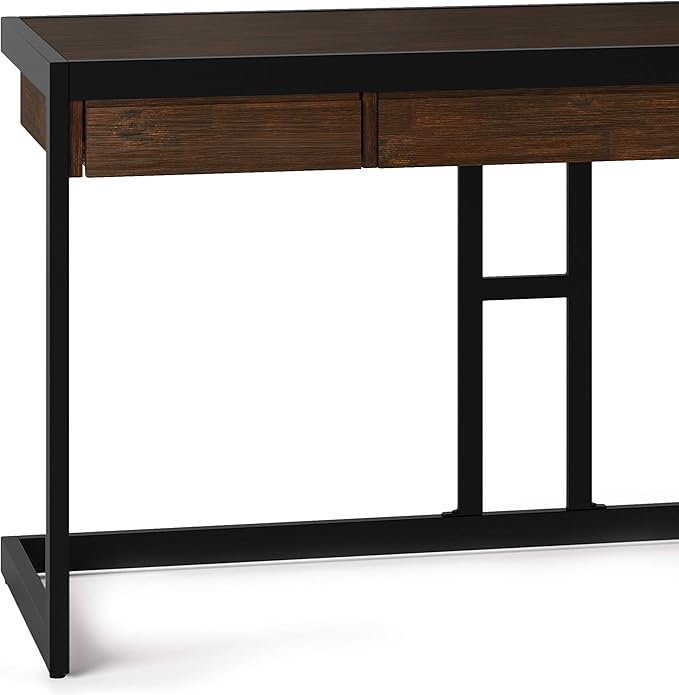 SIMPLIHOME Erina SOLID WOOD and Metal Modern Industrial 60 inch Wide Home Office Desk, Writing Table, Workstation, Study Table Furniture in Farmhouse Brown with 2 Drawers - LeafyLoom