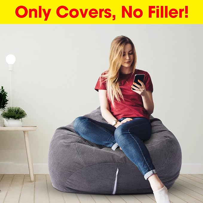 2 Pcs Bean Bag Cover Stuffed Animal Storage Bean Bag Chair Cover Soft Corduroy Stuffed Animal Bean Bag Storage for Kids Adults Indoor Bedroom Organizing Plush Toys(Dark Grey, 200L) - LeafyLoom