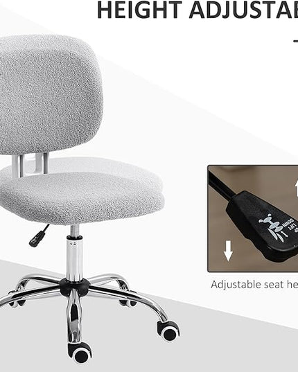 Vinsetto Cute Armless Office Chair, Teddy Fleece Fabric Computer Desk Chair, Vanity Task Chair with Adjustable Height, Swivel Wheels, Mid Back, Light Gray - LeafyLoom