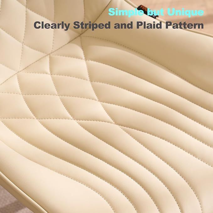 YOUTASTE Office Chair Armless Desk Chair Small Computer Swivel Rolling Chair with Wheels, Modern Upholstered PU Leather Computer Sewing Chair, Adjustable Home Office Desk Chairs, Beige - LeafyLoom