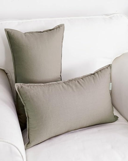 Jeanerlor Natural Cotton Linen Green Decorative 12"x20" Throw Pillow Case Cushion Cover with Twin Needles Stitch on Edge for Lumbar, (30 x 50cm), 2 Pcs, Gray - LeafyLoom
