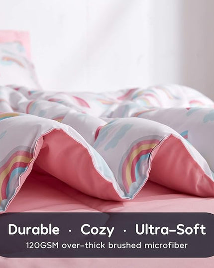 SLEEP ZONE Kids Twin Bedding Comforter Set - Super Cute & Soft Kids Bedding 5 Pieces Set with Comforter, Sheet, Pillowcase & Sham (Pink Rainbow) - LeafyLoom