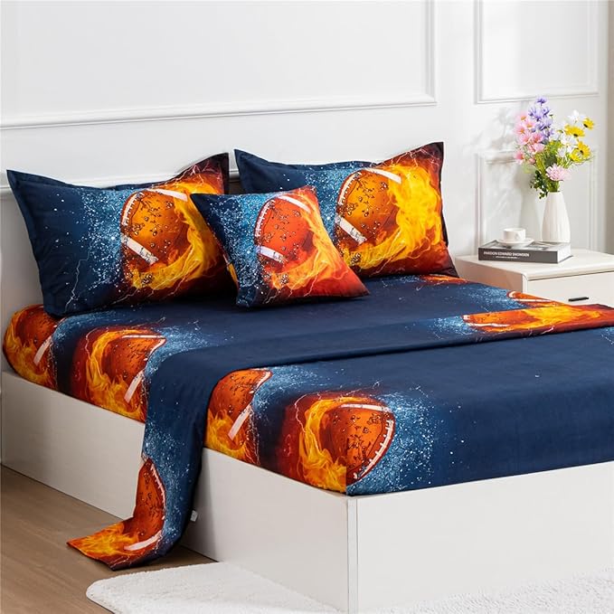 NTBED American Football Comforter Set for Boys Teens,3D Sports Bedding Full Size 6pcs,Rugby Printed Quilt Sets with 2 Matching Pillow Shams - LeafyLoom