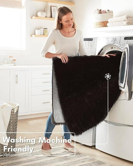 Ophanie Machine Washable Upgrade 4x6 Rugs for Bedroom, Black, Fluffy Shaggy Soft Area Rug, Non-Slip Indoor Floor Carpet for Living Room, Kids Boys Teen Dorm Home Decor Aesthetic, Nursery - LeafyLoom