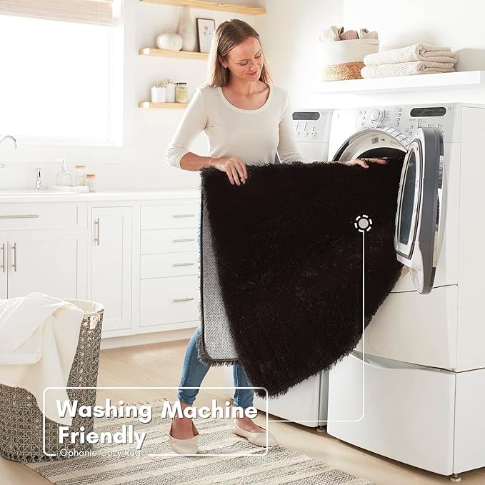 Ophanie Machine Washable 6 x 9 Rugs for Living Room,Black,Large Fluffy Fuzzy Plush Shag Comfy Soft，Non-Slip Indoor Floor Carpet,for Kids Boys Girls Dorm，Room,Bedroom,Playroom，Home Decor Aesthetic - LeafyLoom