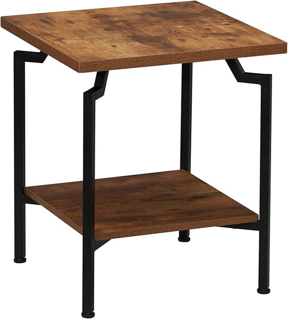 Household Essentials Crown Square Side End Table with Storage Shelf Rustic Hickory Wood Grain and Black Metal - LeafyLoom