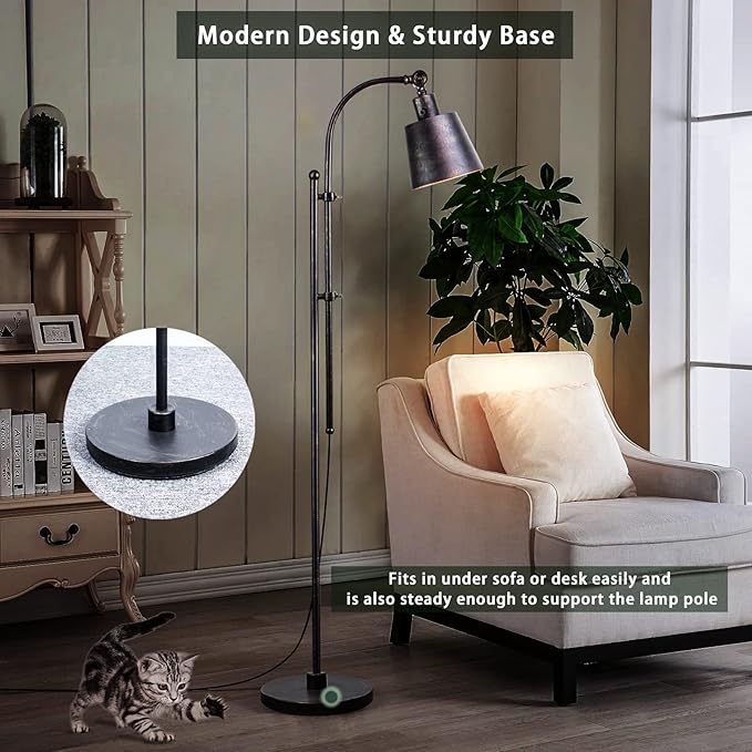 Floor Lamp, Industrial Floor Lamps for Living Rooms & Bedrooms - Rustic Farmhouse Reading Lamp Standing, Adjustable Metal Heads Indoor Task Lighting for Living Room Office Home Décor (Black01-3S) - LeafyLoom