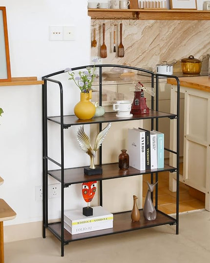 No Assembly Folding Bookshelf, 3 Tier Black Bookshelf, Metal Book Shelf for Storage, Folding Bookcase for Office Organization and Storage, 12.87" D x 30.9" W x 42.33" H - LeafyLoom