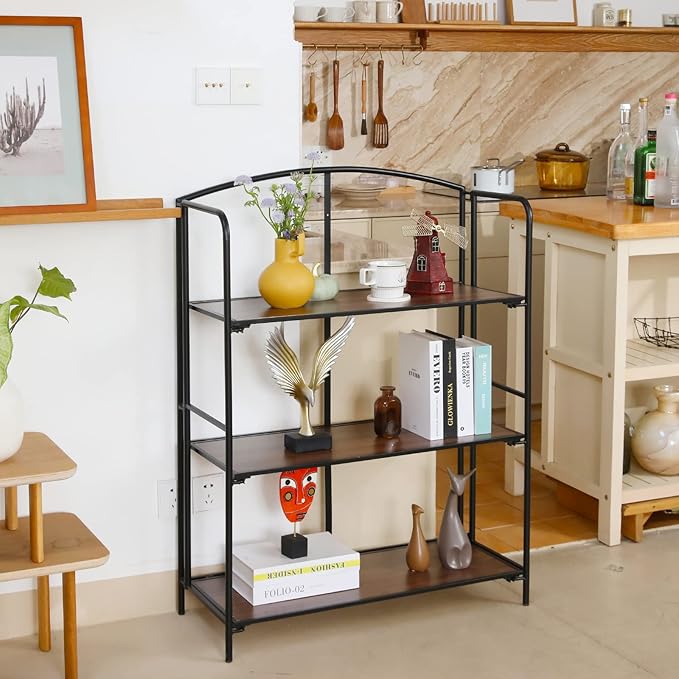 No Assembly Folding Bookshelf, 3 Tier Black Bookshelf, Metal Book Shelf for Storage, Folding Bookcase for Office Organization and Storage, 12.87" D x 30.9" W x 42.33" H - LeafyLoom