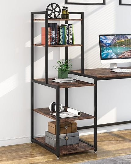 79 Inch Reversible L-Shaped Desk, Large Corner Computer Desk with 5 Tier Storage Shelves - LeafyLoom