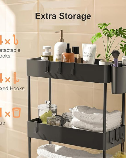Pipishell Slim Storage Cart with Wheels, Bathroom Cart Organizer Bathroom Storage Small, Rolling Cart for Bathroom, Laundry Room, Kitchen, Narrow Space, Black PIUC05 - LeafyLoom