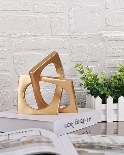 Modern geometric cube gold knot decorations, modern home gold decorative statues, gold home bookcase centerpieces for tabletop decor, console, entryway, dining table centerpieces with gold knots - LeafyLoom