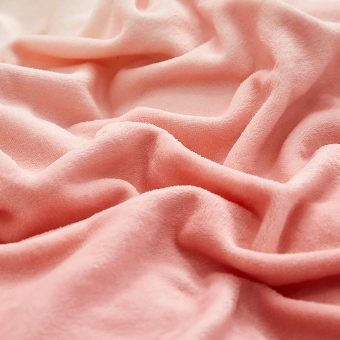 Pink White Gradient Comforter Set Cal King Pink Velvet Bedding Comforter Modern Plain White and Pink Gradient Soft Quilt Farmhouse Flannel Comforter Women Warm California King Bed Comforter - LeafyLoom