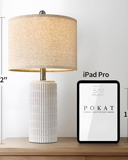 PoKat 23" Table Lamp, Farmhouse Bedside Lamps for Bedroom Set of 2, Ceramic End Table Lamps for Living Room, Traditional Nightstand Desk Lamps, Frosted White Lamps, Medium - LeafyLoom