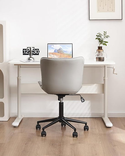 YOUTASTE Office Chair Modern Armless Desk Chair, Height Adjustable Swivel Rocking Computer Task Chair, Faux Leather Sewing Chair with Wheels, Stylish Lounge Vanity Chair,Grey - LeafyLoom