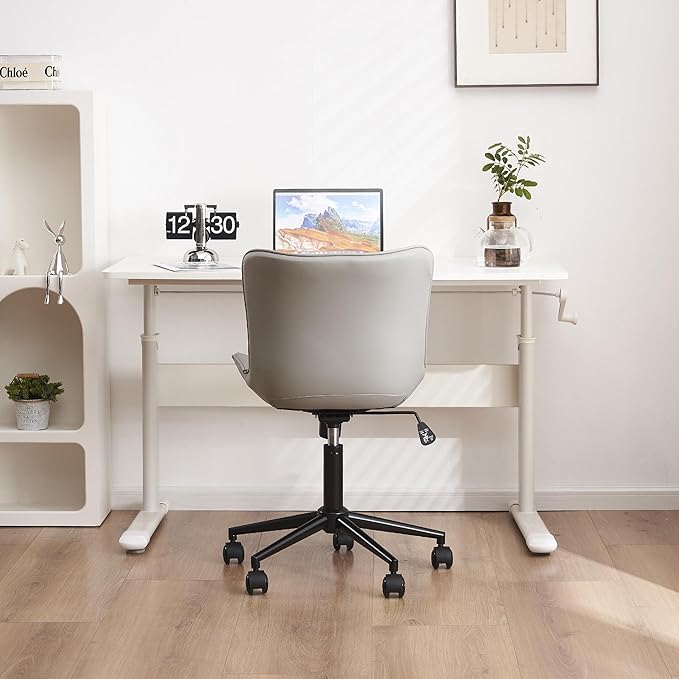 YOUTASTE Office Chair Modern Armless Desk Chair, Height Adjustable Swivel Rocking Computer Task Chair, Faux Leather Sewing Chair with Wheels, Stylish Lounge Vanity Chair,Grey - LeafyLoom
