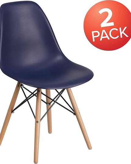 Flash Furniture 2 Pack Elon Series Navy Plastic Chair with Wooden Legsase - LeafyLoom