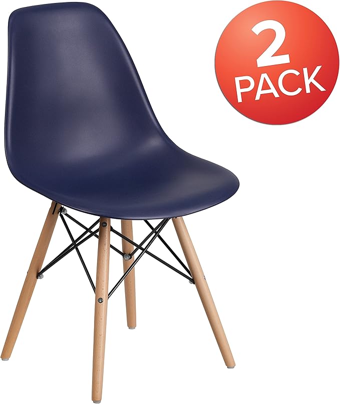 Flash Furniture 2 Pack Elon Series Navy Plastic Chair with Wooden Legsase - LeafyLoom