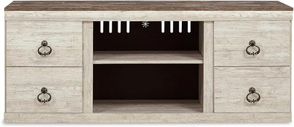 Signature Design by Ashley Willowton Farmhouse TV Stand with Fireplace Option Fits TVs up to 60”, Whitewash - LeafyLoom