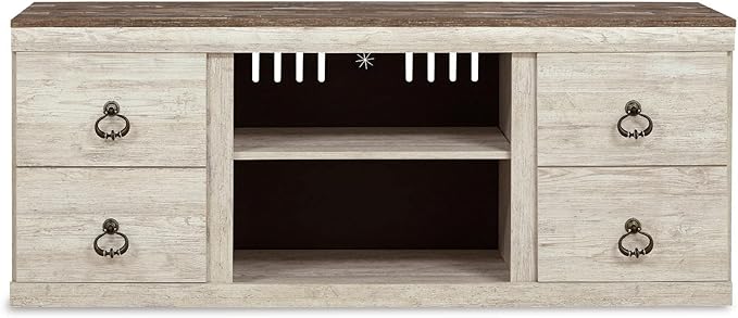 Signature Design by Ashley Willowton Farmhouse TV Stand with Fireplace Option Fits TVs up to 60”, Whitewash - LeafyLoom