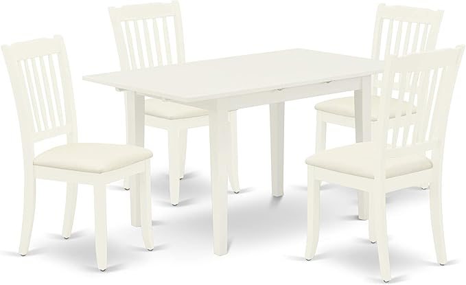 East West Furniture NODA5-LWH-C 5 Piece Kitchen Table & Chairs Set Includes a Rectangle Dining Table with Butterfly Leaf and 4 Linen Fabric Dining Room Chairs, 32x54 Inch, Linen White - LeafyLoom