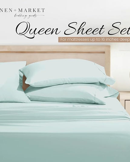 Linen Market Bed Sheets for Queen Size Bed (Aqua) - Sleep Better Than Ever with These Soft and Cooling Queen Sheets - Deep Pocket Fits 16" Thick Beds - 4 Piece Queen Sheet Set - LeafyLoom