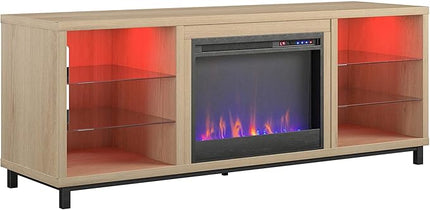 Ameriwood Home Lumina Fireplace TV Stand, Deluxe 70", Blonde Oak - LeafyLoom