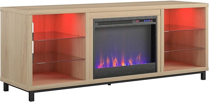 Ameriwood Home Lumina Fireplace TV Stand, Deluxe 70", Blonde Oak - LeafyLoom