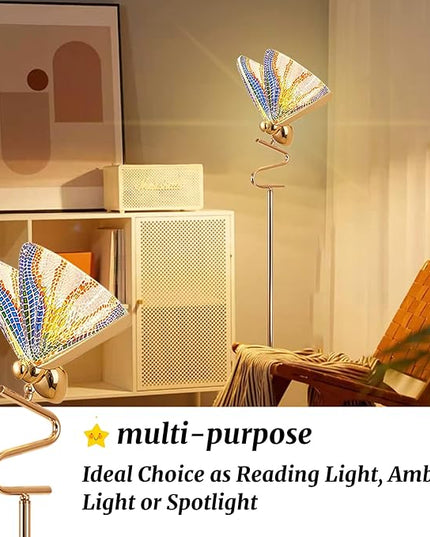 O'NEELDY Gold Butterfly, Decorative Goose Neck Design, 12W LED Standing Tall Lamp for Living Room, 4000K Warm White Energy-Saving Modern Floor Lamp for Bedroom Office, Acrylic - LeafyLoom