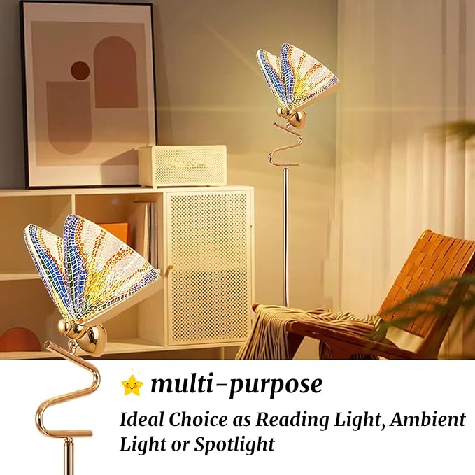 O'NEELDY Gold Butterfly, Decorative Goose Neck Design, 12W LED Standing Tall Lamp for Living Room, 4000K Warm White Energy-Saving Modern Floor Lamp for Bedroom Office, Acrylic - LeafyLoom