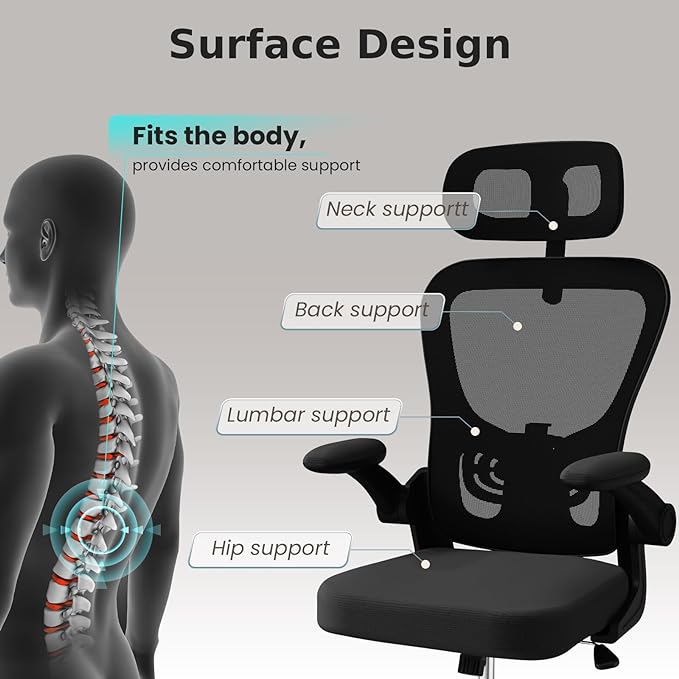 Ergonomic Office Chair, High Back Home Desk Chair with Adjustable Lumbar Support and Headrest, Breathable Mesh Swivel Task Chair, Executive Computer Chair Black, 1 Pack - LeafyLoom