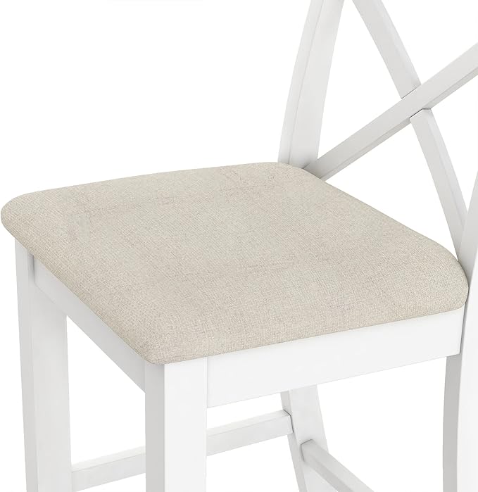 Voohek 3-Piece Bar Table and Chairs Set, Wood Counter Height Dining Furniture for 2, Small Space, Kitchen, Breakfast Nook, Bistro,Apartment, Industrial Style, White - LeafyLoom